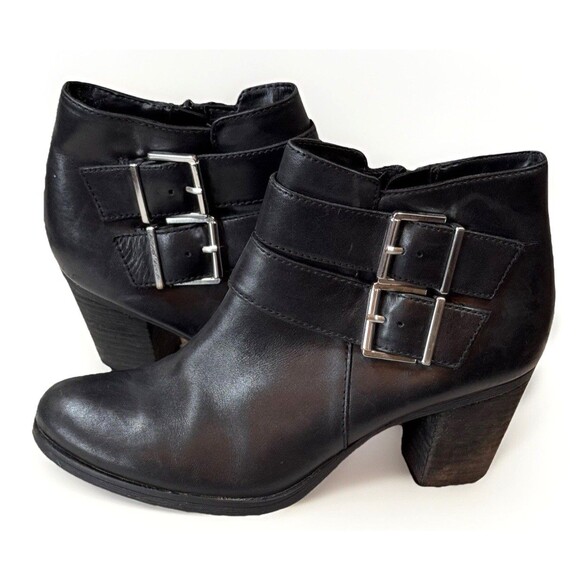 Clark’s Booties Size‎ 7.5 Artisan Black Leather Double Buckle Side Zipper - Picture 1 of 10